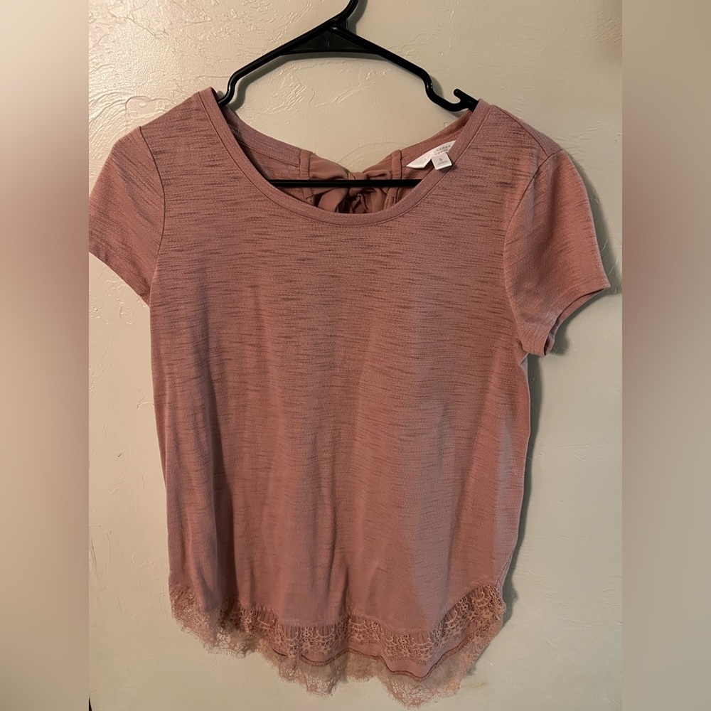 LC Lauren Conrad Pink Tie Front Short Sleeve T-Shirt